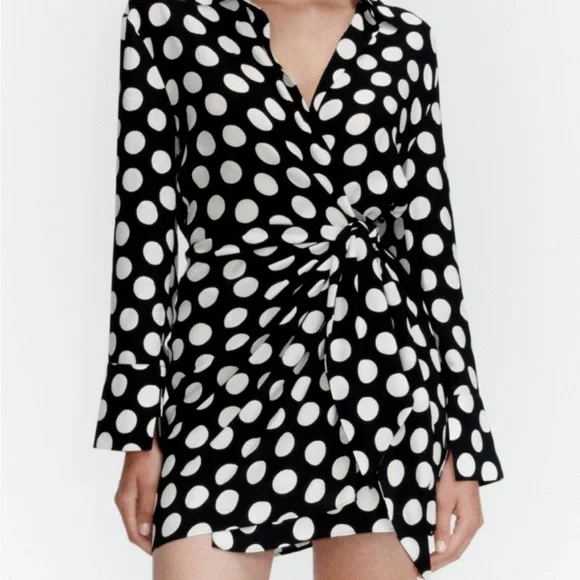 NWT Zara Asymmetrical Polka Dot Shirt Dress - Picture 10 of 12